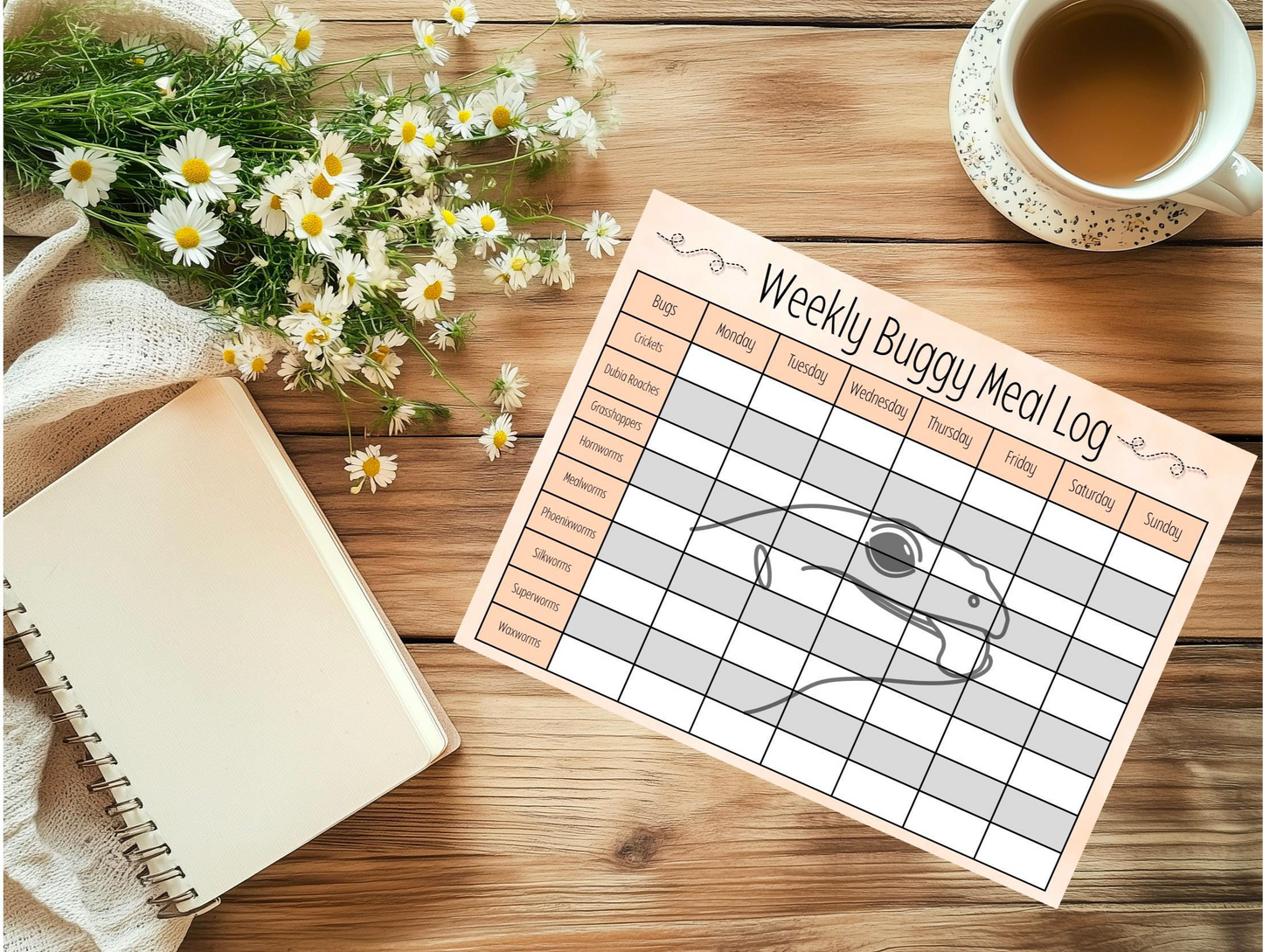Leopard Gecko Meal Planner: Reptile Feeding Chart (Digital Download)