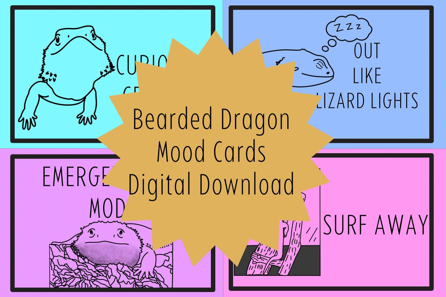 Bearded Dragon Mood Cards: Reptile Behavior Tank Labels (Digital Download)